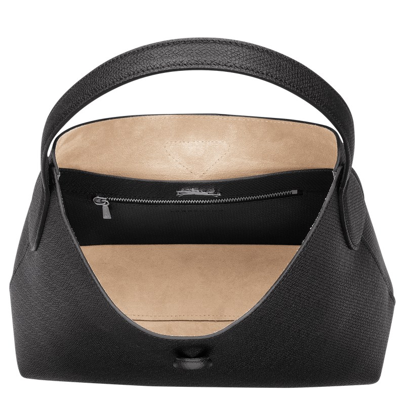 Longchamp Le Roseau M Hobo bag - Leather Shoulder bags Black | LV51-J4DO