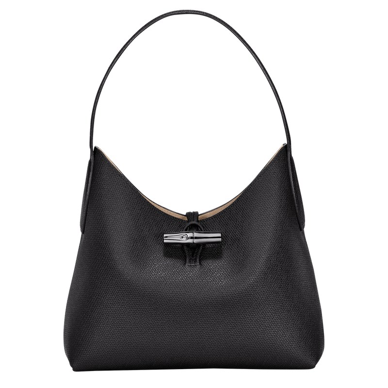 Longchamp Le Roseau M Hobo bag - Leather Shoulder bags Black | LV51-J4DO