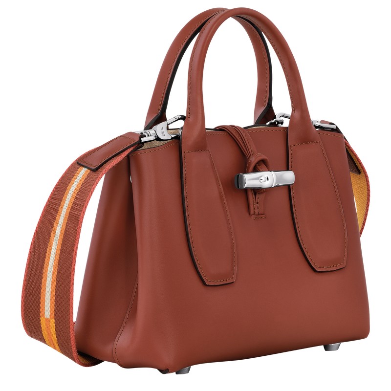 Longchamp Le Roseau S Handbag - Leather Handbags Mahogany | EZ94-T5FE