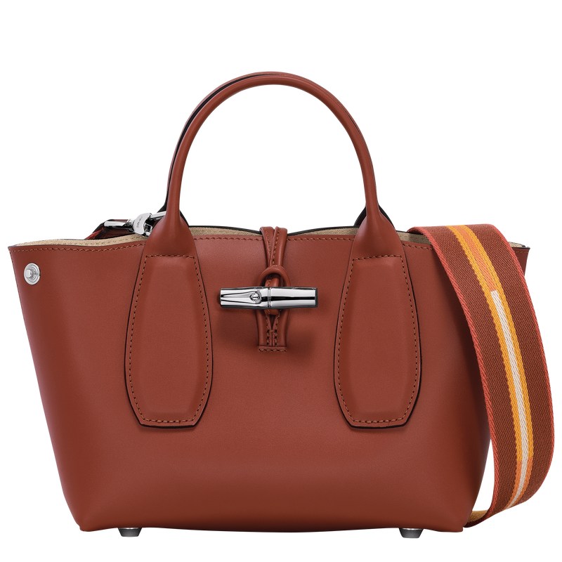 Longchamp Le Roseau S Handbag - Leather Handbags Mahogany | EZ94-T5FE