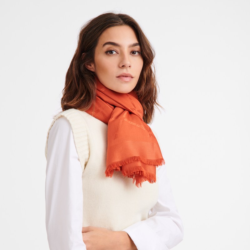 Longchamp Le Roseau Shawl - Silk Blend Stoles Paprika | OH39-F4YT