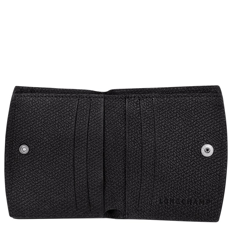 Longchamp Le Roseau Wallet - Leather Wallets Black | AH71-G3LL