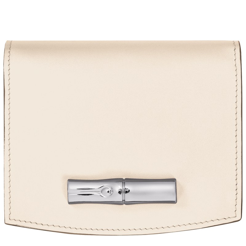 Longchamp Le Roseau Wallet - Leather Wallets Ecru | QO17-W9VE