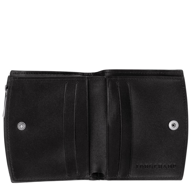 Longchamp Le Roseau Wallet - Leather Wallets Black | DH99-I0FY