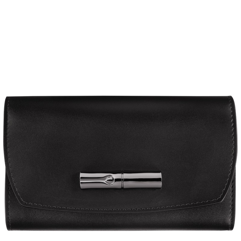 Longchamp Le Roseau Wallet - Leather Wallets Black | ZO40-U2ML