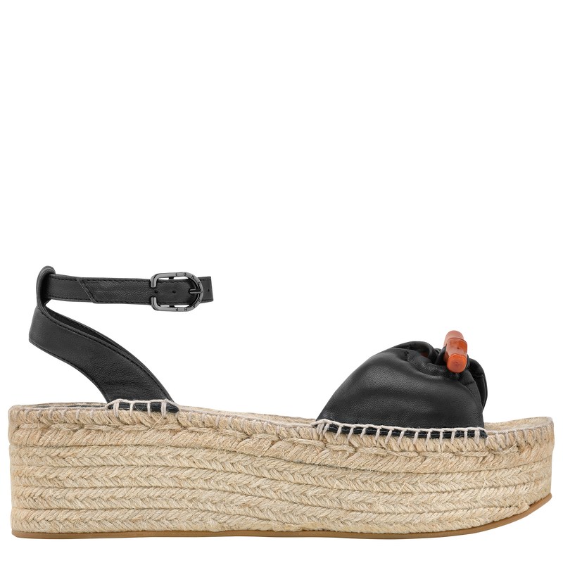 Longchamp Le Roseau Wedge espadrilles - Leather Sandals Black | BD22-W6TJ