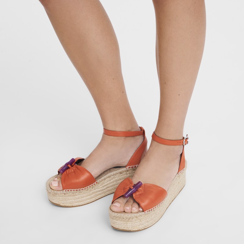 Longchamp Le Roseau Wedge espadrilles - Leather Sandals Sienna | UI47-J5AQ