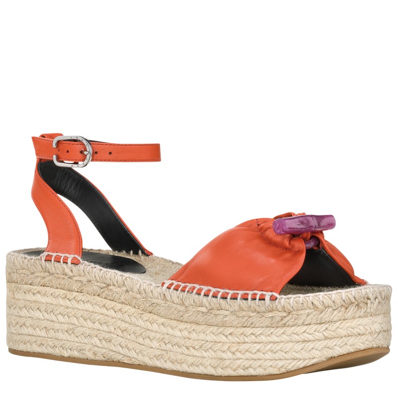 Longchamp Le Roseau Wedge espadrilles - Leather Sandals Sienna | UI47-J5AQ