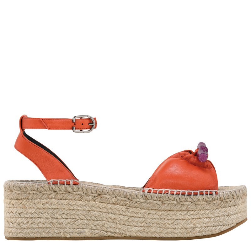 Longchamp Le Roseau Wedge espadrilles - Leather Sandals Sienna | UI47-J5AQ