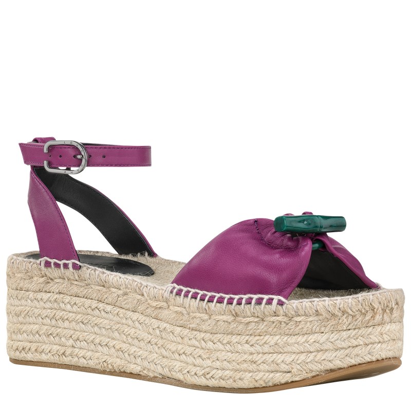 Longchamp Le Roseau Wedge espadrilles - Leather Sandals Violet | PN69-B8WY