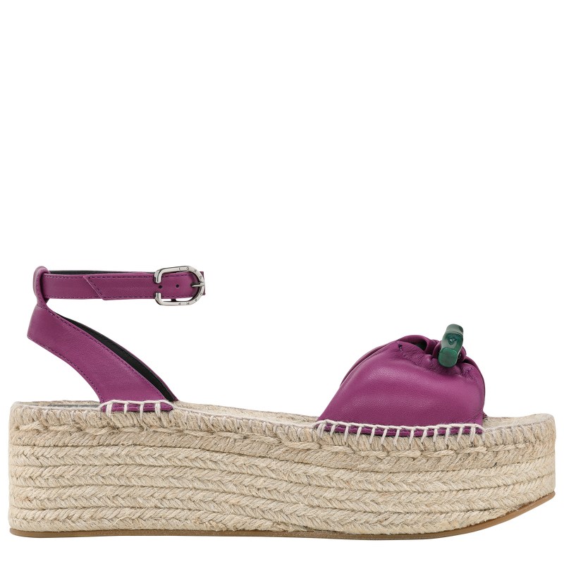 Longchamp Le Roseau Wedge espadrilles - Leather Sandals Violet | PN69-B8WY