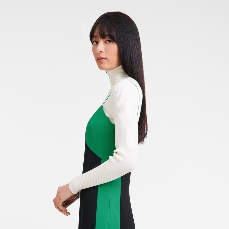 Longchamp Long dress - Crepe de Chine Dresses & Skirts Green/Black | PA00-F4QX