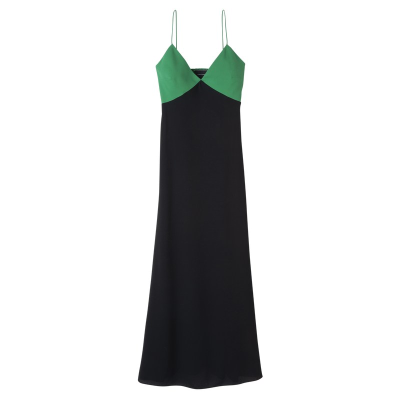 Longchamp Long dress - Crepe de Chine Dresses & Skirts Green/Black | PA00-F4QX