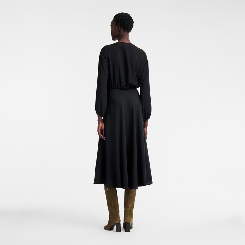 Longchamp Long dress - Crepe de Chine Dresses & Skirts Black | HY96-X1EL