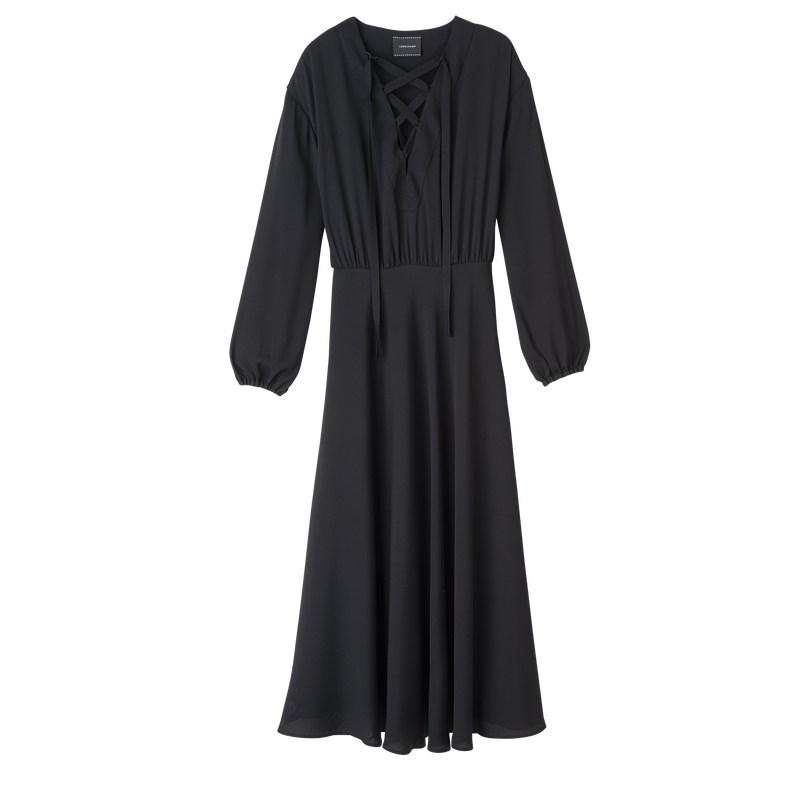 Longchamp Long dress - Crepe de Chine Dresses & Skirts Black | HY96-X1EL