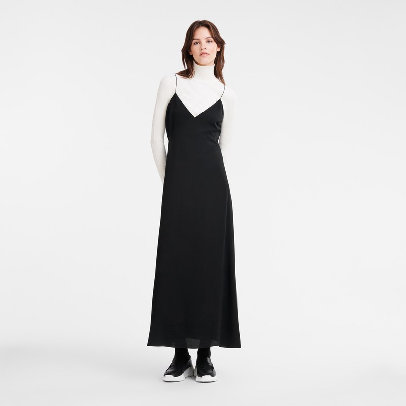 Longchamp Long dress - Crepe de Chine Dresses & Skirts Black | QG14-T6BP