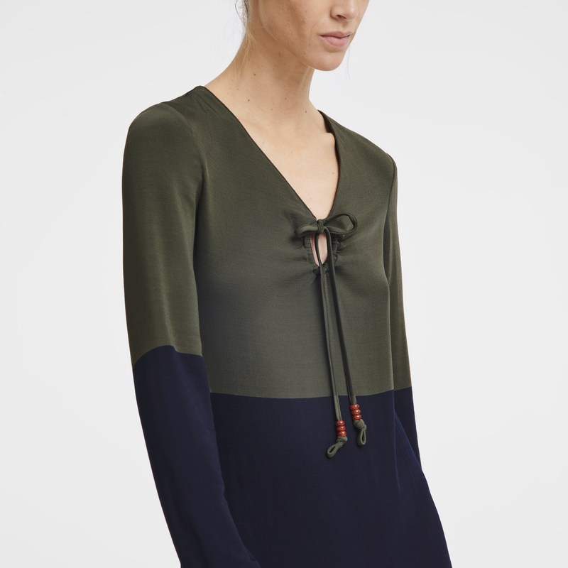 Longchamp Long dress - Jersey Dresses & Skirts Navy/Khaki | QL25-Y5TT