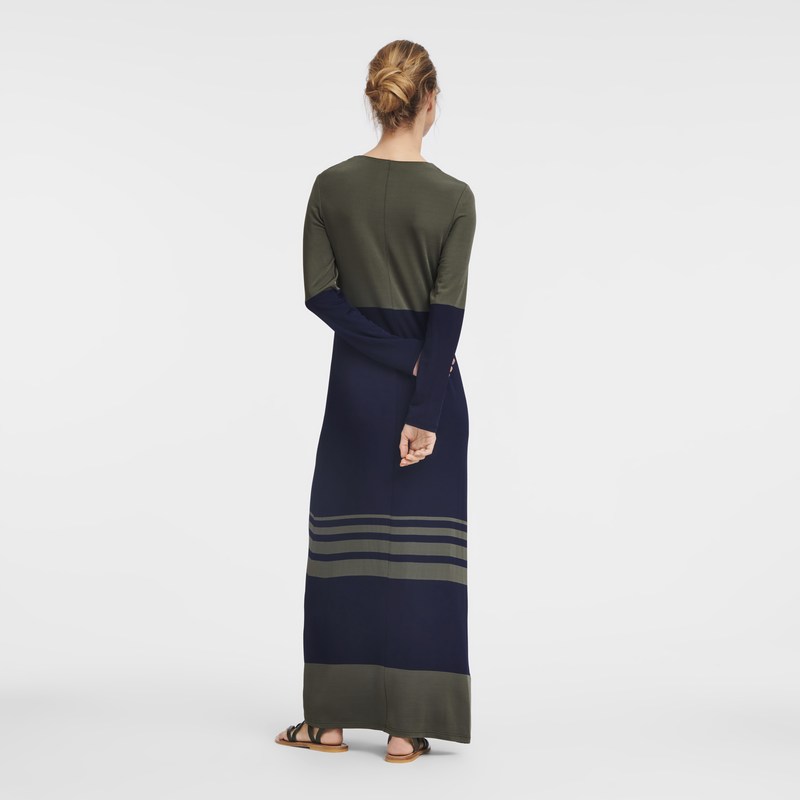 Longchamp Long dress - Jersey Dresses & Skirts Navy/Khaki | QL25-Y5TT