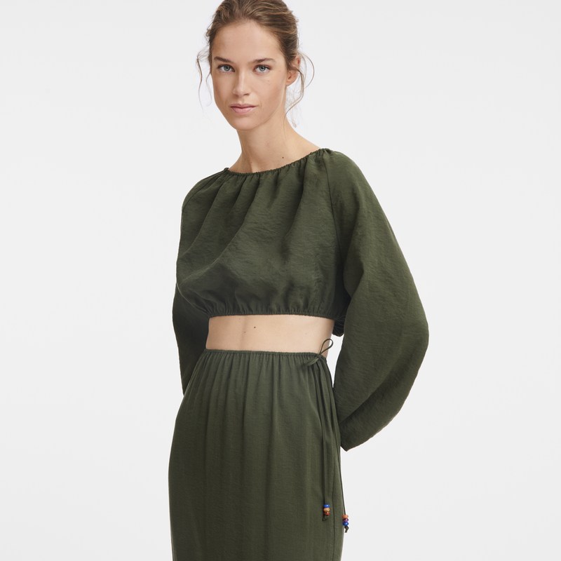 Longchamp Long skirt - Crepe Dresses & Skirts Khaki | UK36-P4KA