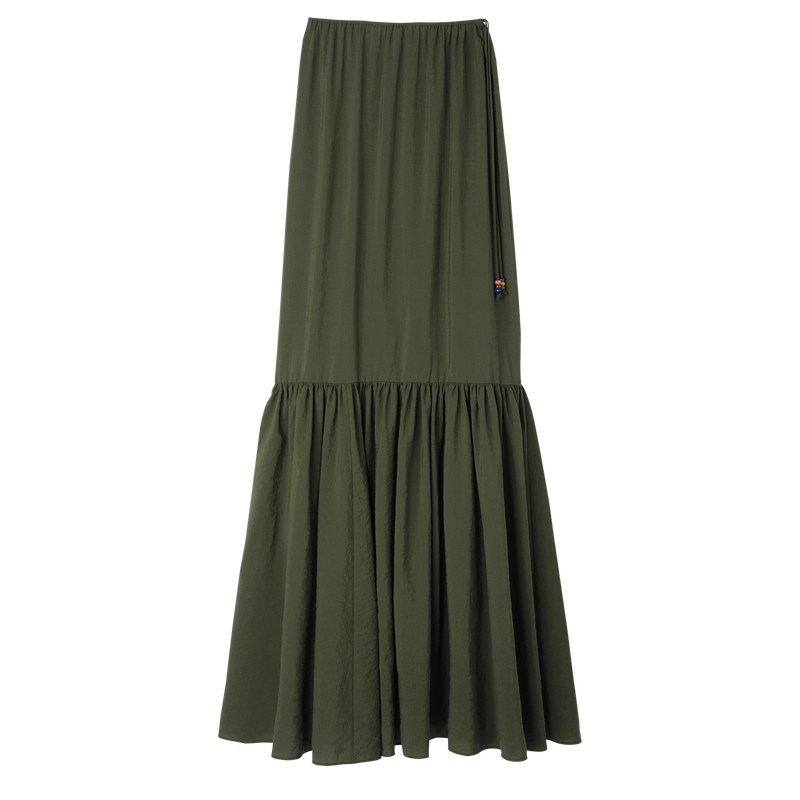 Longchamp Long skirt - Crepe Dresses & Skirts Khaki | UK36-P4KA