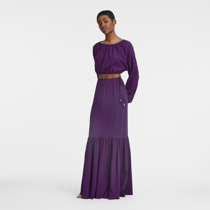 Longchamp Long skirt - Crepe Dresses & Skirts Violet | FQ86-H7AN