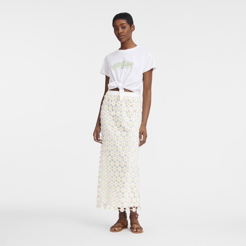 Longchamp Long skirt - Macramé Dresses & Skirts White | VS35-Z2PJ