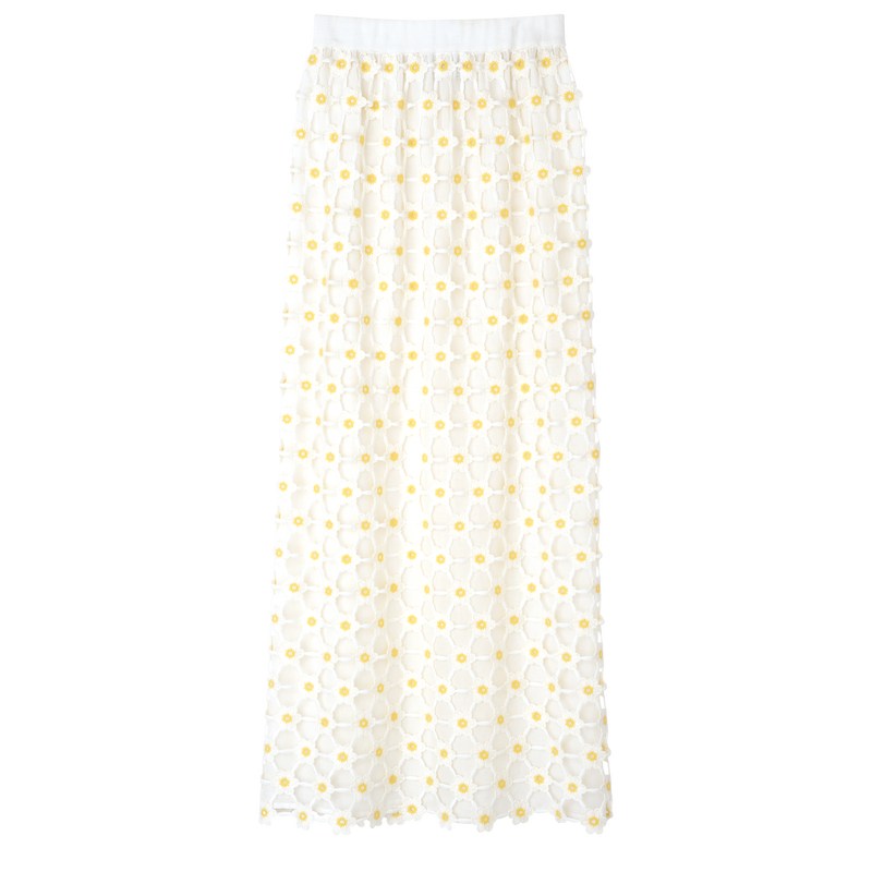 Longchamp Long skirt - Macramé Dresses & Skirts White | VS35-Z2PJ