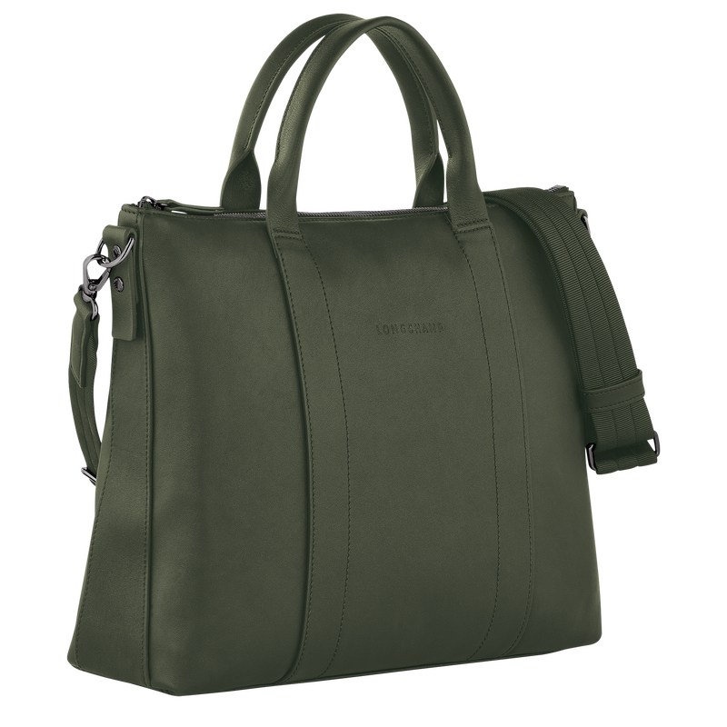 Longchamp Longchamp 3D Briefcase - Leather Briefcase Khaki | NV49-B3MK