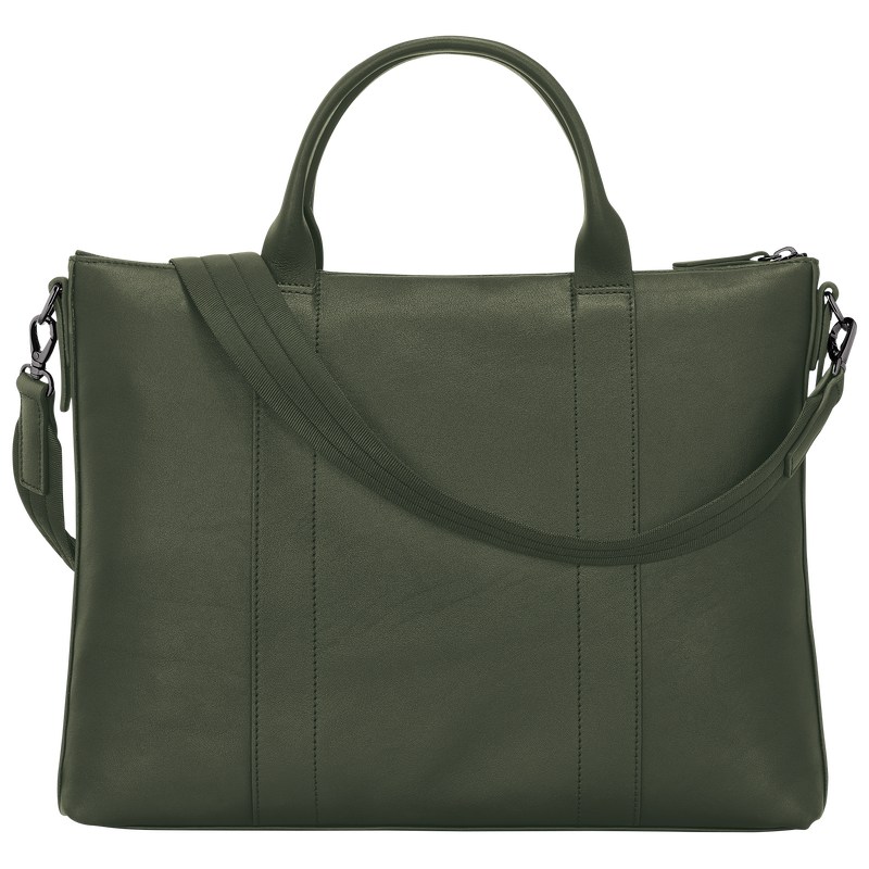 Longchamp Longchamp 3D Briefcase - Leather Briefcase Khaki | NV49-B3MK