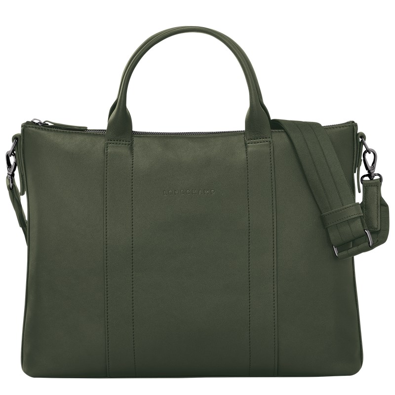 Longchamp Longchamp 3D Briefcase - Leather Briefcase Khaki | NV49-B3MK