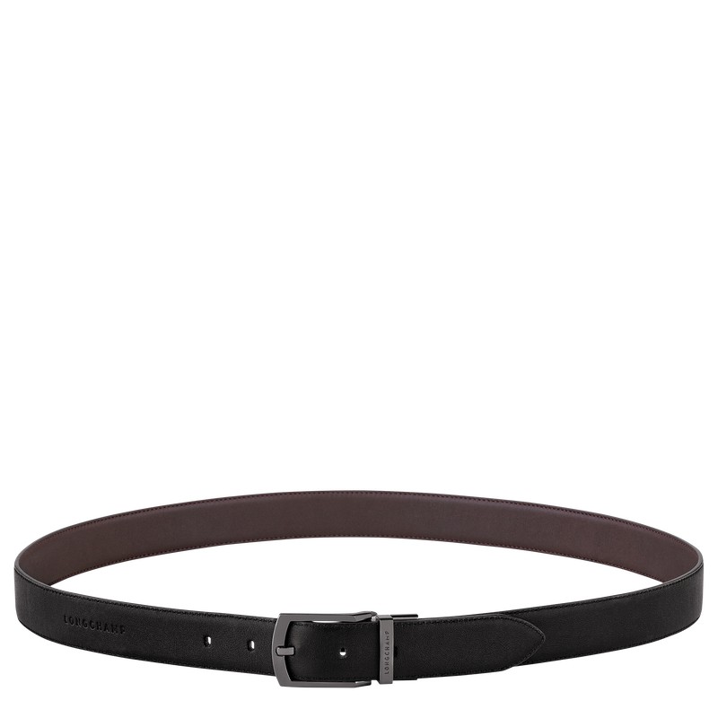 Longchamp Longchamp sur Seine Men\'s belt - Leather Belts Black/Mocha | GV18-M9GS