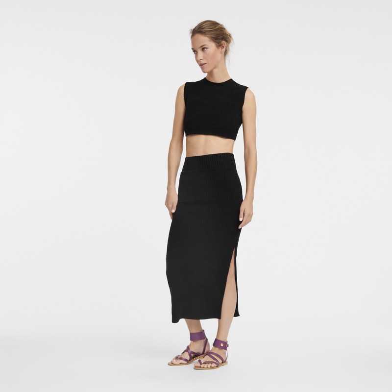 Longchamp Midi skirt - Knit Dresses & Skirts Black | QH52-L3QG