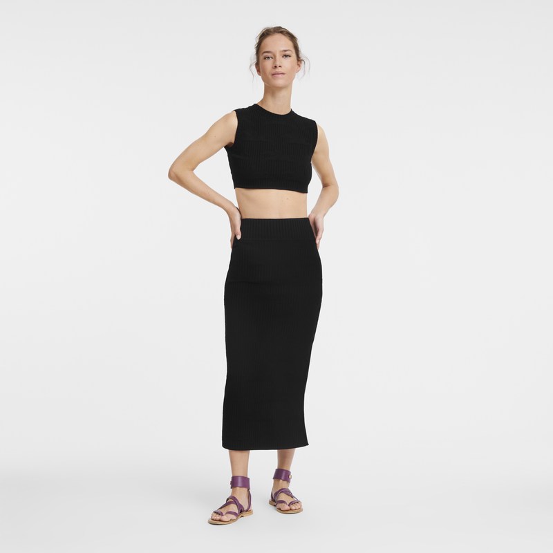 Longchamp Midi skirt - Knit Dresses & Skirts Black | QH52-L3QG