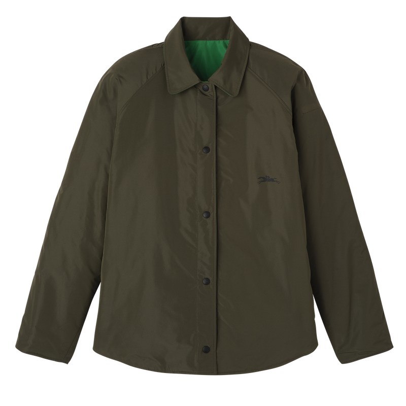 Longchamp Padded blouson - Technical taffeta Coats & Jackets Khaki/Green | UY12-N2FH