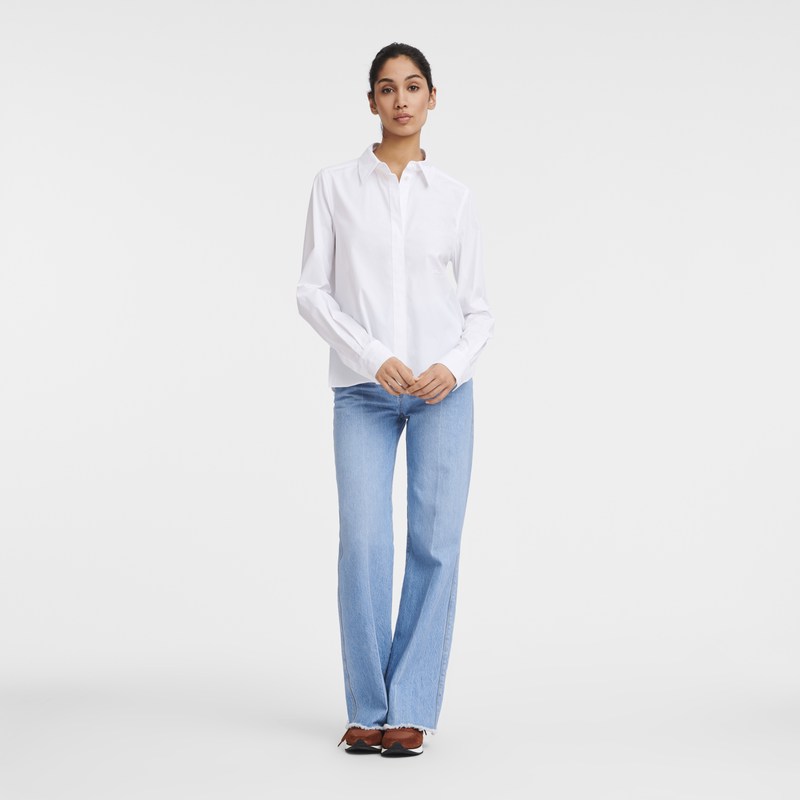 Longchamp Shirt - Popelin Tops & Blouses White | CI58-J5ED