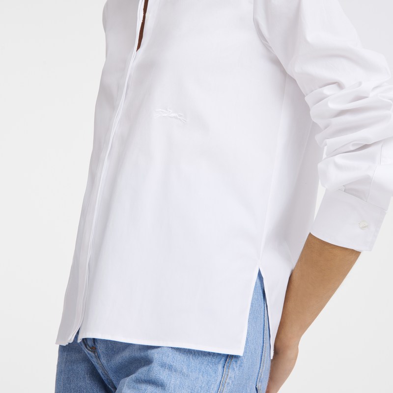 Longchamp Shirt - Popelin Tops & Blouses White | CI58-J5ED