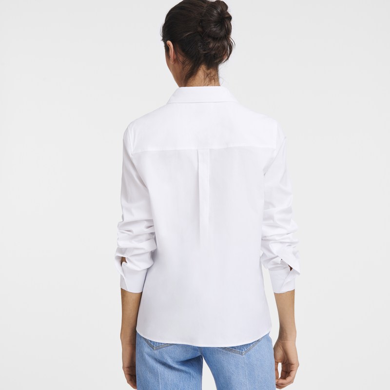 Longchamp Shirt - Popelin Tops & Blouses White | CI58-J5ED