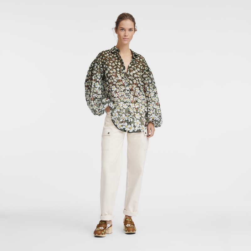 Longchamp Shirt - Voile Tops & Blouses Khaki | AU21-H5UU