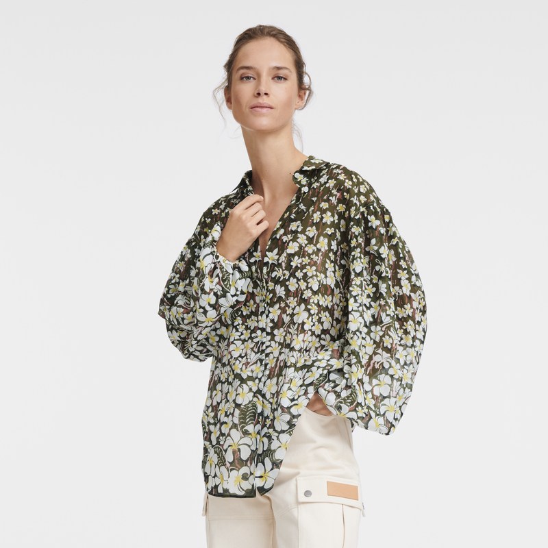 Longchamp Shirt - Voile Tops & Blouses Khaki | AU21-H5UU