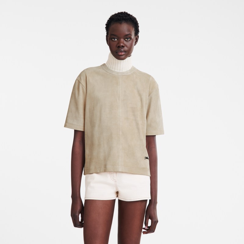 Longchamp Short leather top - Leather Tops & Blouses Linen | XU28-W5WG