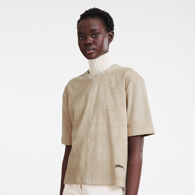 Longchamp Short leather top - Leather Tops & Blouses Linen | XU28-W5WG