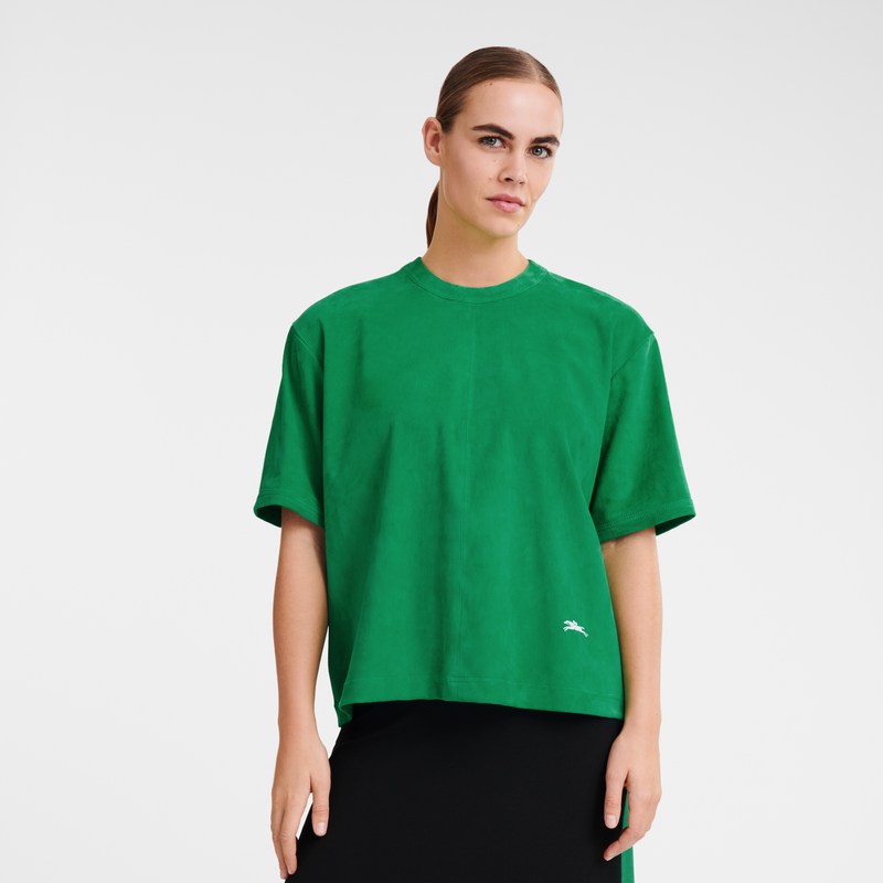 Longchamp Short leather top - Leather Tops & Blouses Green | SQ01-V8UY