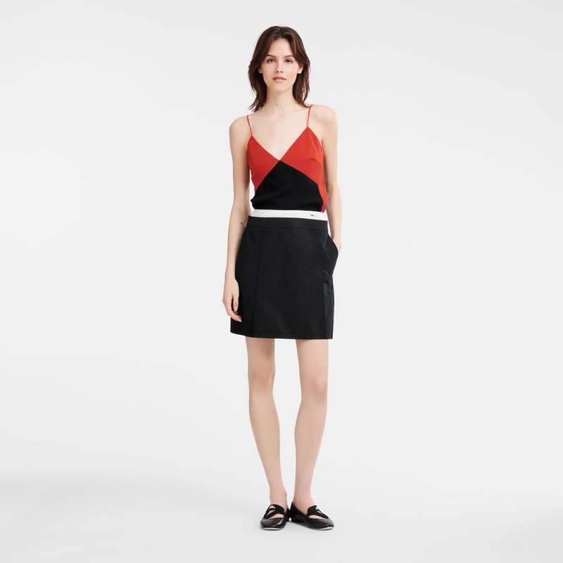 Longchamp Short skirt with belt patch - Technical taffeta Dresses & Skirts Black | ZW99-V0JX