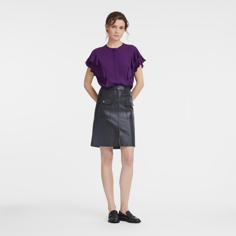 Longchamp Skirt - Lambskin Dresses & Skirts Black | WK02-P4GM