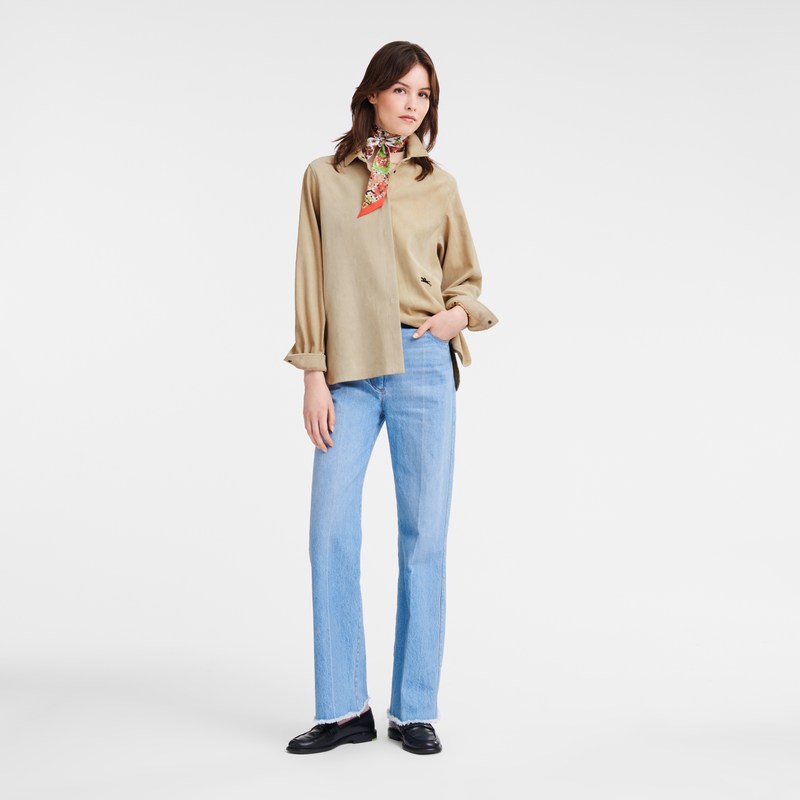 Longchamp Straight leather shirt - Leather Tops & Blouses Linen | GZ30-V3UH