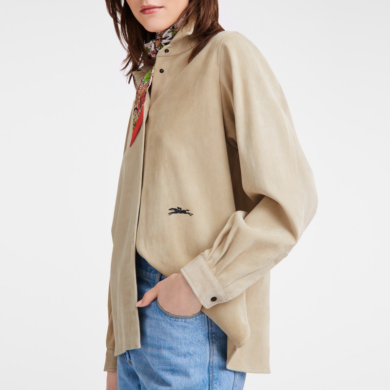 Longchamp Straight leather shirt - Leather Tops & Blouses Linen | GZ30-V3UH