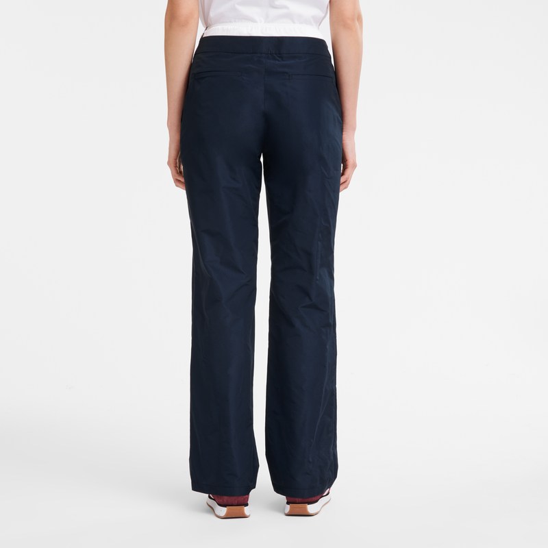 Longchamp Straight pants with patch - Technical taffeta Trousers & shorts Navy | PI40-I4RY