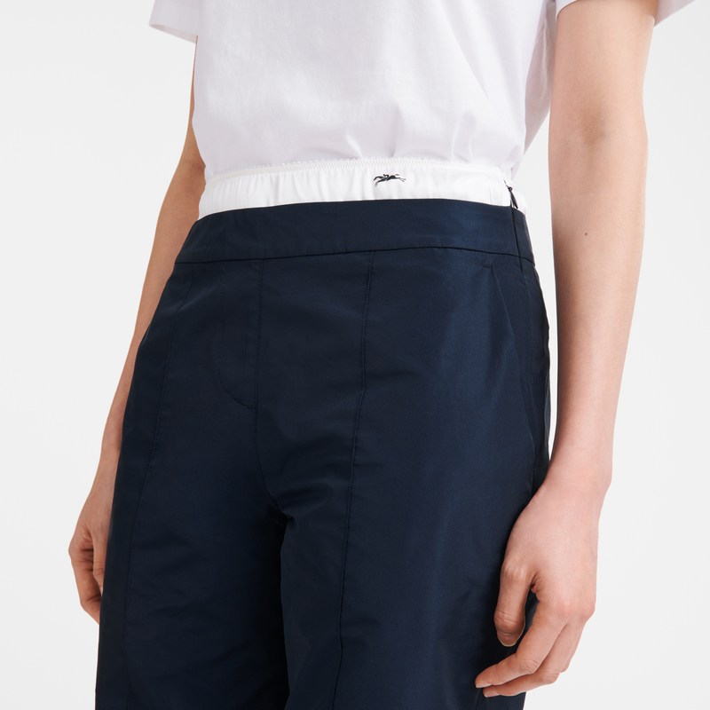 Longchamp Straight pants with patch - Technical taffeta Trousers & shorts Navy | PI40-I4RY