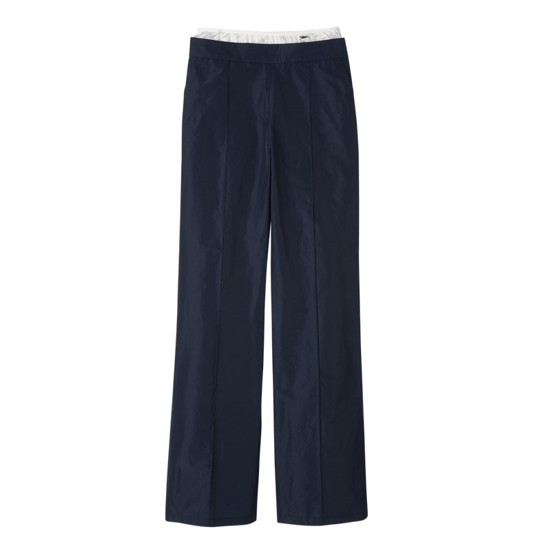 Longchamp Straight pants with patch - Technical taffeta Trousers & shorts Navy | PI40-I4RY