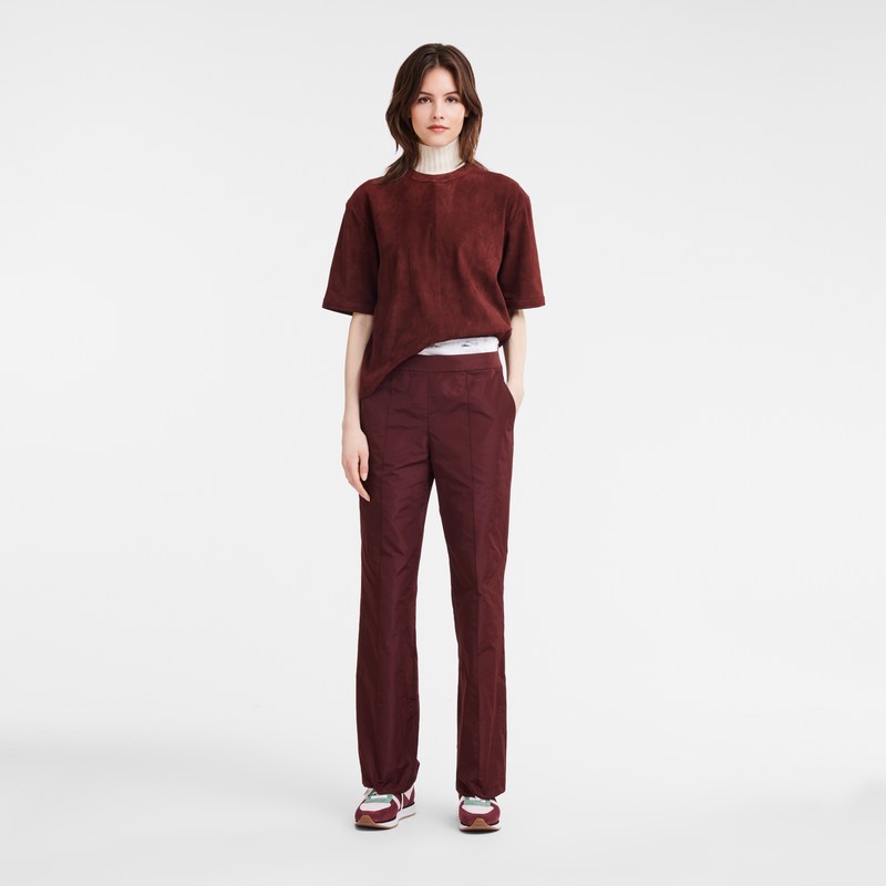 Longchamp Straight pants with patch - Technical taffeta Trousers & shorts Burgundy | DS64-N7YU